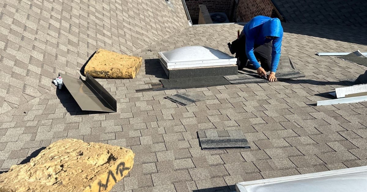 Residential roof replacement by DFW Roofers in Plano, Texas, highlighting team working